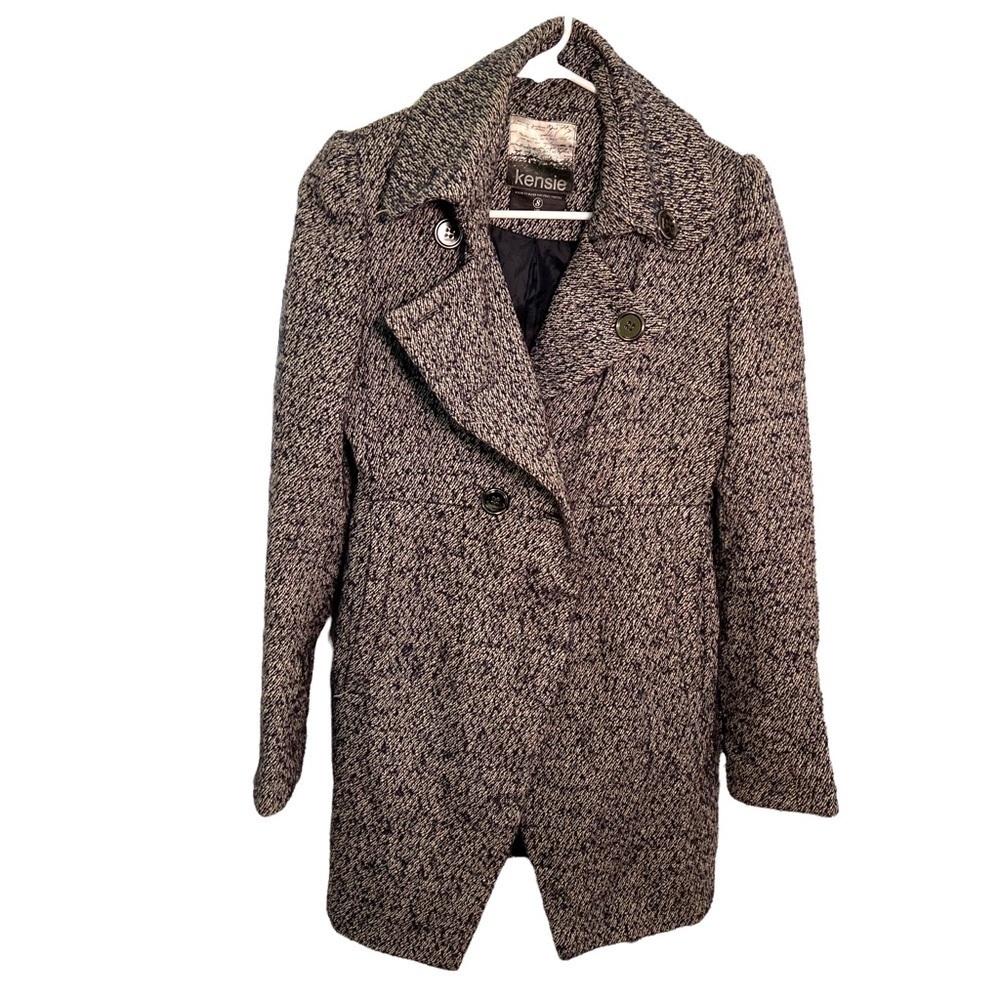 Kensie Women's Size Small Double Breasted Peacoat Navy Blue White Tweed Pockets